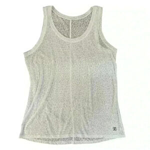 Z by ZELLA WHITE BURNOUT LEOPARD PRINT LOOSE FIT COTTON BLEND TANK SIZE LARGE